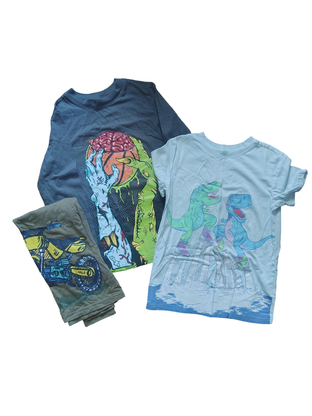 Cat & Jack Boys' Dinosaur, Motorcycle & Monster Hands Graphic Tee Bundle Size S